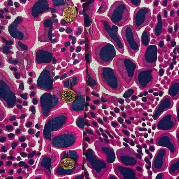 Lilly Pulitzer Sherida Top In Gigi Giraffe Pink Navy Cotton Casual Size S EUC - Picture 8 of 10
